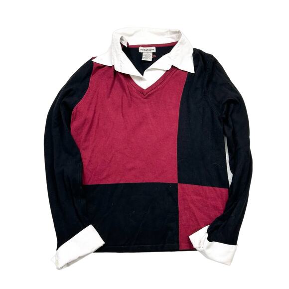 Y2k Notations black/red collared academia sweater size L - Picture 1 of 4